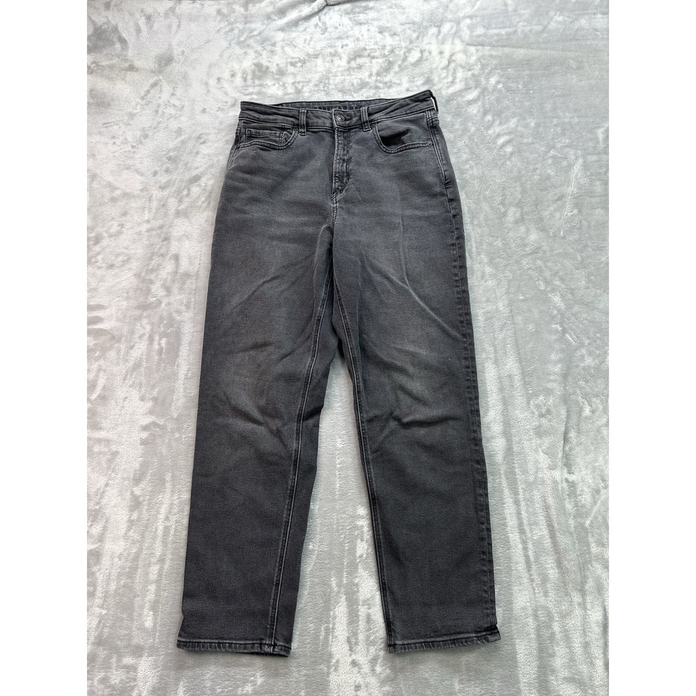 American Eagle Mom Jeans Womens Sz 8 Black Stretch Whiskered Fade Walking Beach